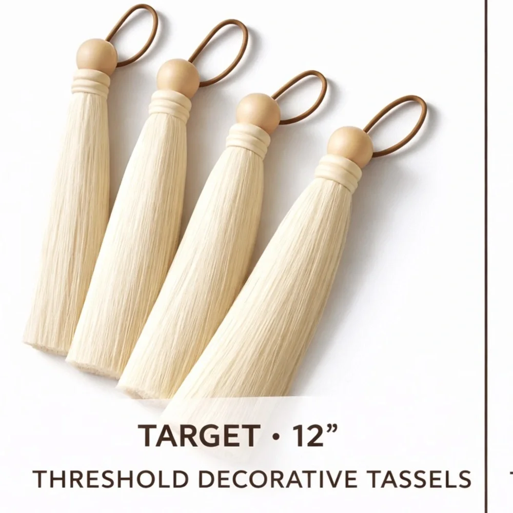 Threshold Cream Tassel Curtain Tieback with Natural Wood Beads